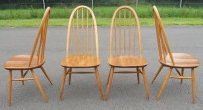 Set of Four Light Ercol Stickback Kitchen Dining Chairs