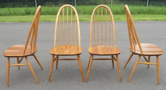 Set of Four Light Ercol Stickback Kitchen Dining Chairs