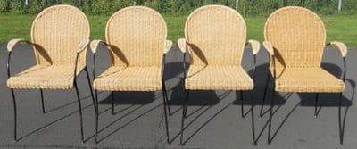 Set of Four Retro Wicker with Metal Frames - Armchairs