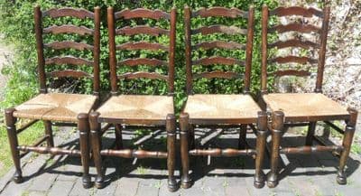 Set of Four Rush Seat Ladderback Dining Chairs