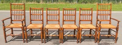 Set of Six Elm Spindleback Rush Seat Dining Chairs