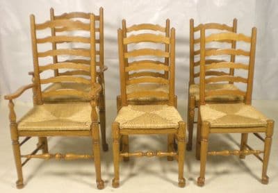 Set of Six Light Wood Ladderback Dining Chairs - SOLD
