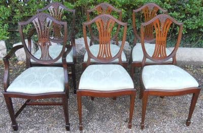 Set of Six Mahogany Shieldback Square Leg Dining Chairs
