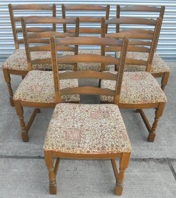 Set of Six Old Charm Oak Dining Chairs with Upholstered Seats - SOLD