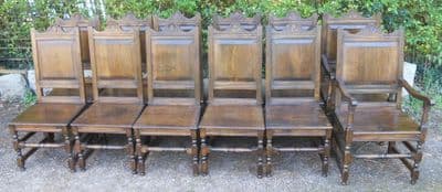 Set of Twelve Jacobean Style Oak Dining Chairs