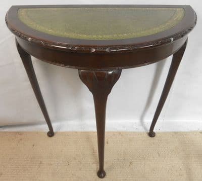Shaped Front Console Table with Green Leather Top