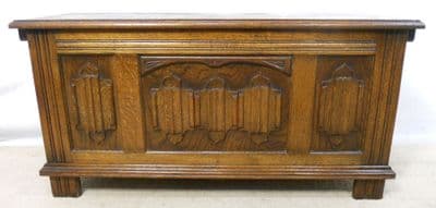 Small Carved Oak Reproduction Blanket Chest - SOLD