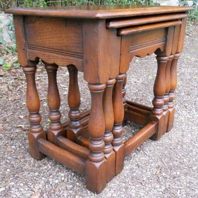 Small Heavy Quality Oak Nest of Three Coffee Tables