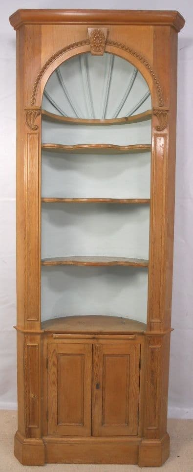 SOLD Antique Georgian Style, Pine Open Barrel-back Tall Corner Cupboard