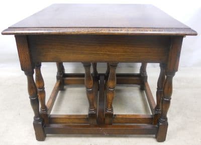 SOLD - Antique Jacobean Style Oak Nest of Three Coffee Tables by Herbert E Gibbs
