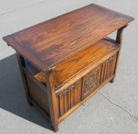 SOLD - Carved Oak Monks Bench by Old Charm