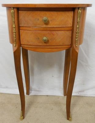 SOLD - Inlaid Walnut Italian Oval Side Chest Stand