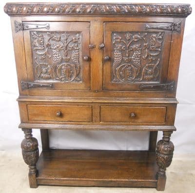SOLD - Jacobean Style Carved Oak Cabinet Cupboard