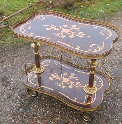 SOLD Kidney Shaped Inlaid Walnut Drinks Trolley