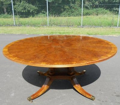 SOLD - Large Yew Wood Circular Pedestal Dining Table to Seat Ten
