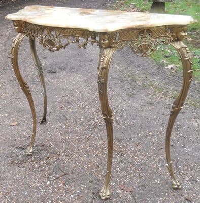 SOLD - Marble Top Gilt Metal Base Console Table
