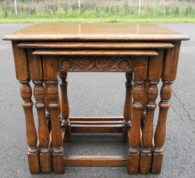SOLD - Nest of Three Antique Style Oak Coffee Tables