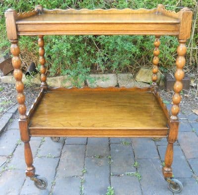 SOLD - Oak Bobbin Leg Two Tier Tea Trolley