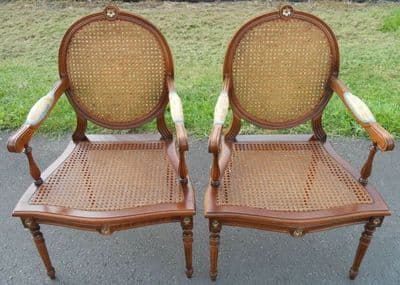 SOLD - Pair Salon Armchairs with Oval Back