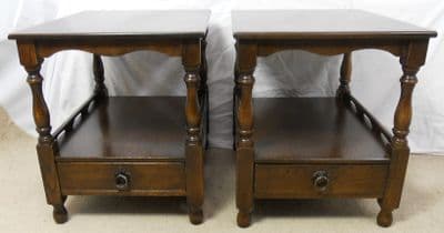 SOLD - Pair Two Tier Oak Coffee / Lamp Tables