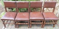 SOLD Set of Four Leather & Oak Cromwellian Style Dining Chairs