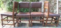 SOLD Set of Four Leather & Oak Cromwellian Style Dining Chairs