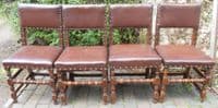 SOLD Set of Four Leather & Oak Cromwellian Style Dining Chairs