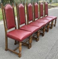 SOLD Set of Six Oak & Leather Highback Dining Chairs