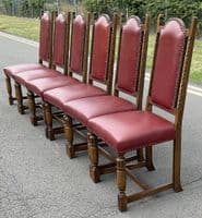 SOLD Set of Six Oak & Leather Highback Dining Chairs