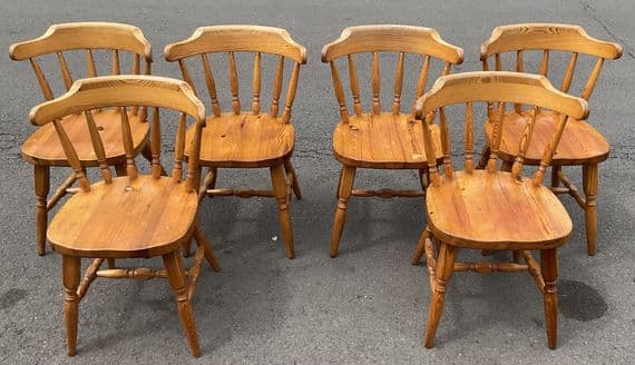 SOLD Set of Six Pine Kitchen Chairs