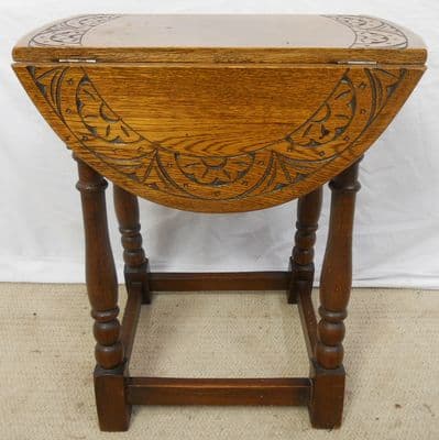 SOLD - Small Carved Oak Dropleaf Coffee Table
