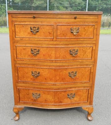 SOLD - Small Walnut Serpentine Fronted Chest of Drawers