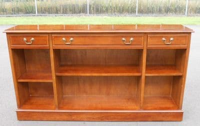 SOLD - Yew Wood Open Long Antique Style Bookcase