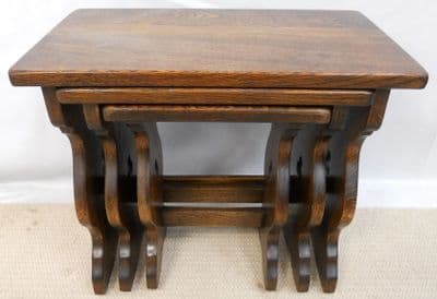 Solid Oak Nest of Three Coffee Tables