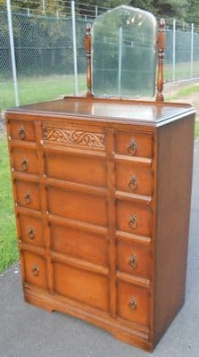 Tall Oak Carved Dressing Chest of Drawers - SOLD