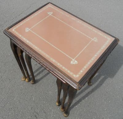 Tan Leather Top Nest of Coffee Tables