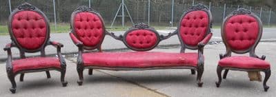 Victorian Style Carved Mahogany Three Piece Drawing Room Suite for Re-upholstery