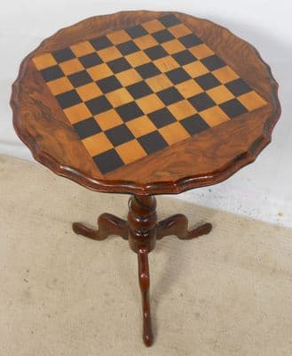 Walnut Chess Top Pedestal Tripod Table - SOLD