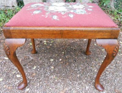 Walnut Framed Upholstered Stool