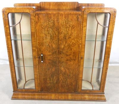 Walnut Three Door Display Cabinet Bookcase