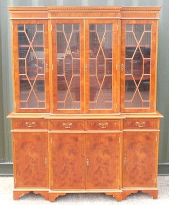 Yew Four Door Library Breakfront Bookcase
