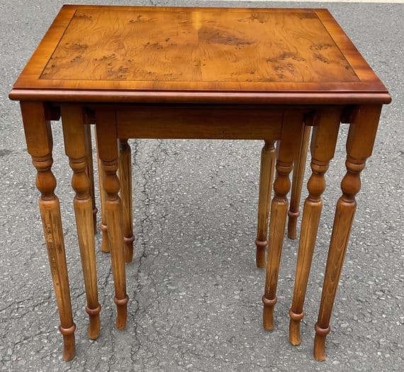 Yew Nest of Three Turned Leg Coffee Tables