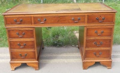 Yew Twin Pedestal Writing Desk