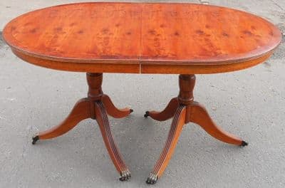 Yew Wood Extending Twin Pillar Dining Table to Seat Six - SOLD