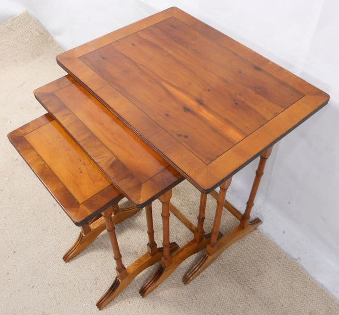 Yew Wood Tall Nest of Three Coffee Tables SOLD
