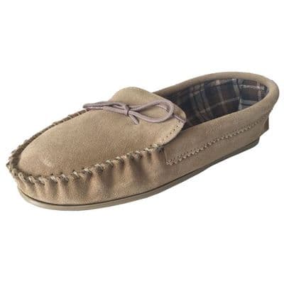 Beige (Tan) Size 8 Cotton Lined Moccasin Slippers