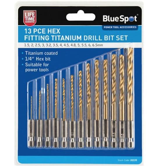 Blue Spot Tools 13pc 1/4'' Hex Shank Titanium Coated Drill Bit Set | Tools & Leisure