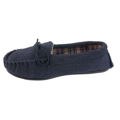 Moccasin Slippers Cotton Lined Size 4 Navy