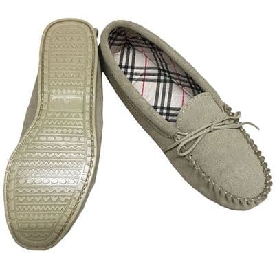 Moccasin Slippers Cotton Lined Size 6 Beige