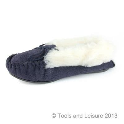 Moccasin Slippers-Fur Lined Size 4 Navy